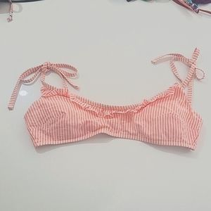 Aerie Pink & Whote Striped Scoop Bikini Top Sz L